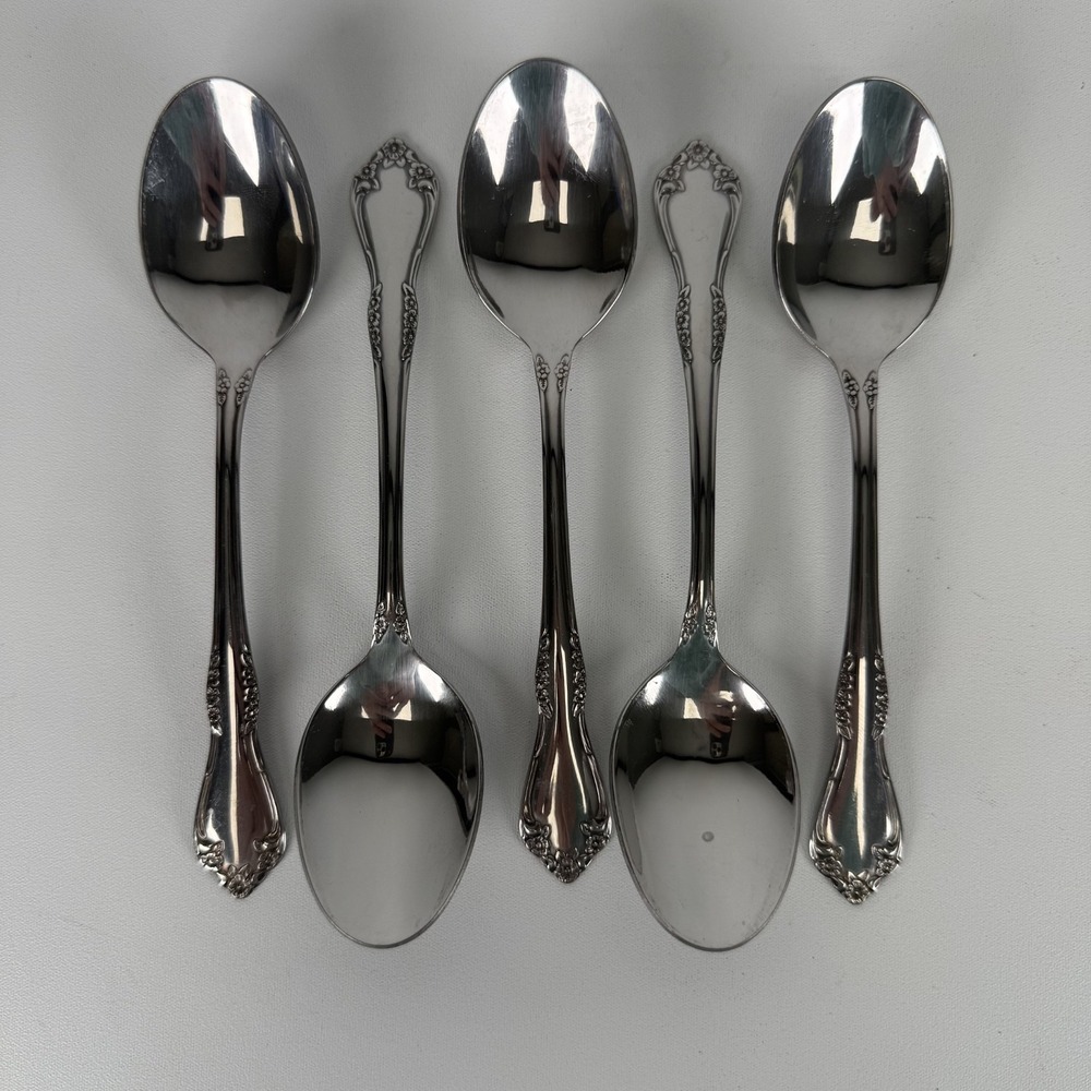 5 WM A‎ Rogers Mansfield Amadeus Oneida Deluxe Ltd Stainless Oval Soup Spoons